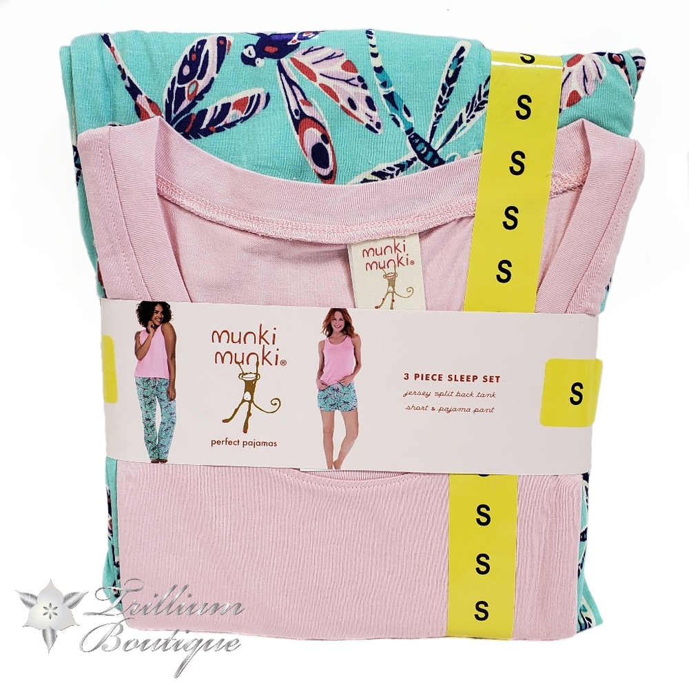 Munki Munki 3 Piece Women's Pajama Sleep Set NWT